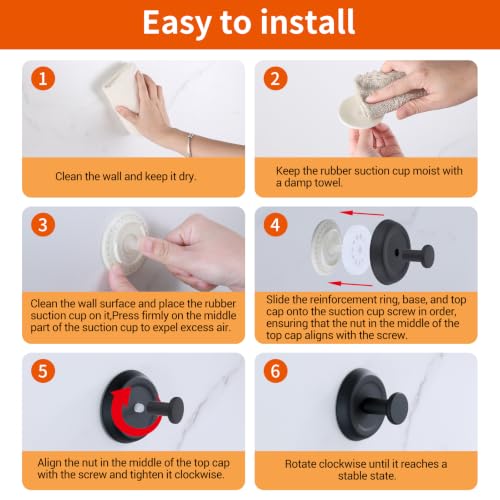 Rixarts Heavy Duty Suction Cup Hooks for Shower Bathroom, 2 Pack Black