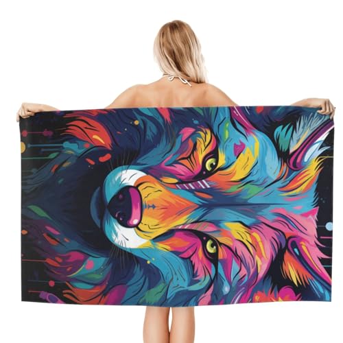 VANZEV Wolf Beach Towel, Sand-Free Microfiber Quick Dry Bath Towel 52x32in
