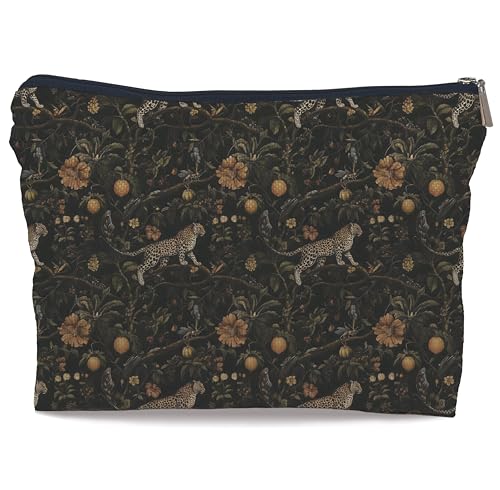 Tropical Gothic Leopard Makeup Bag Dark Academia Cosmetic Pouch