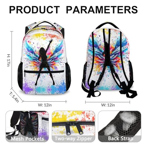 Music Themed Girls School Backpack - Large Capacity Bookbag (Color B)
