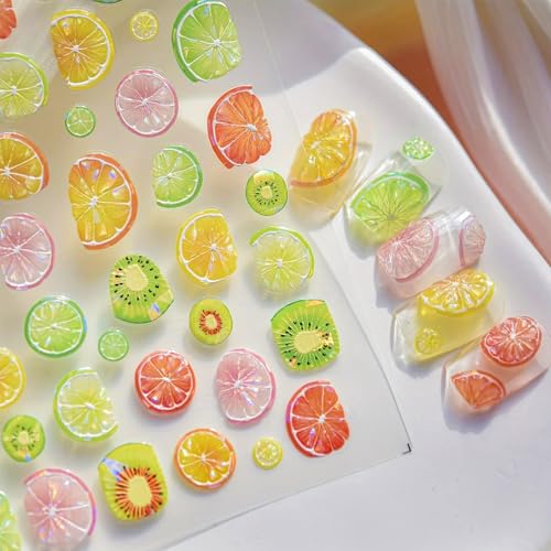 IDDFEVE 5D Embossed Fruit Nail Stickers - Citrus Lemon Orange Kiwi Design