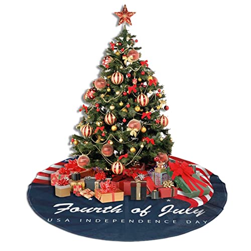 American Flag Christmas Tree Skirt 30 Inch Patriotic Red Stripe Tree Mat