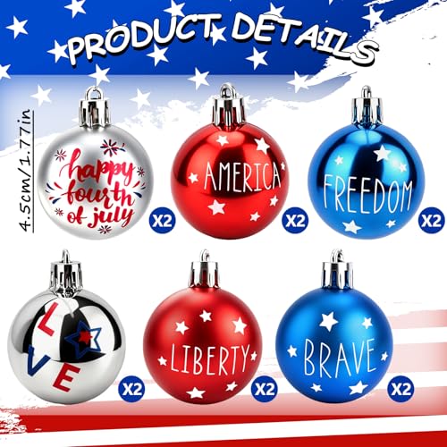 12 Pcs 4th of July Patriotic Ball Ornaments - Red, White & Blue Decor