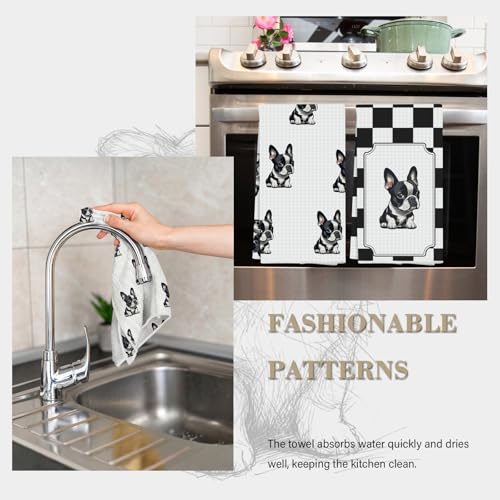 Boston Terrier Kitchen Towels Set of 2 - Cute Animal Design, 18x26in