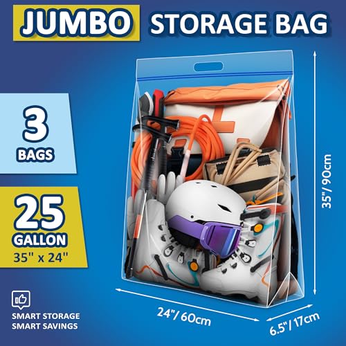 25 Gallon Heavy Duty Resealable Storage Bags with Zipper - 3 Pack