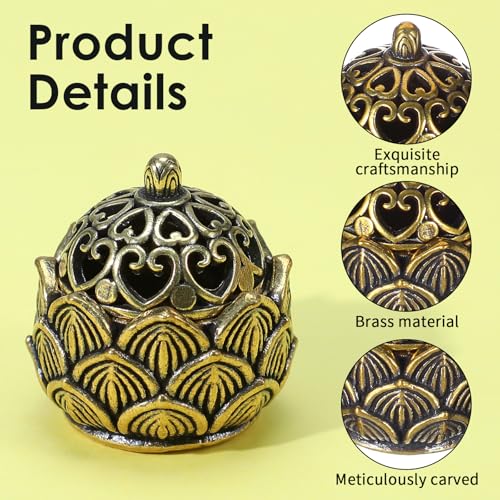 2-Piece Miniature Brass Lotus Incense Holder Set for Meditation