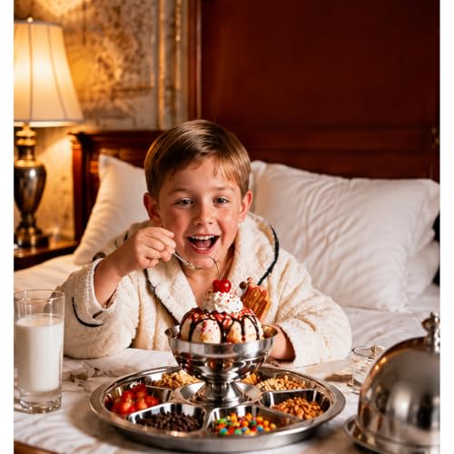 Stainless Steel Sundae Bowl & 4-Compartment Topping Tray Set for Movie Night