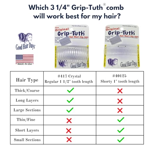 Good Hair Days Grip-Tuth Shorty Comb 3.25 Inch Styling Side Comb for Fine Hair