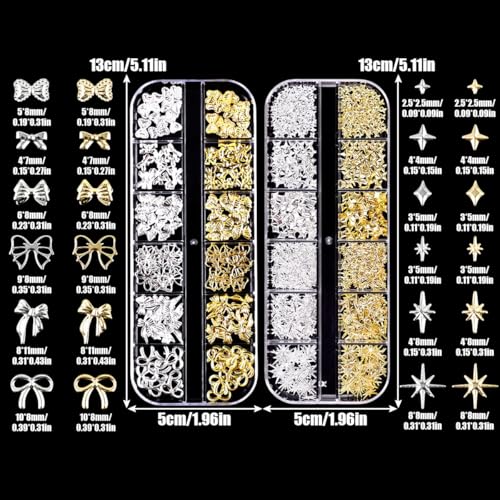 3D Metal Nail Charms Gold and Silver Alloy Studs for DIY Nail Art