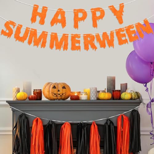 Happy Summerween Banner - Orange Glitter Halloween Party Decor