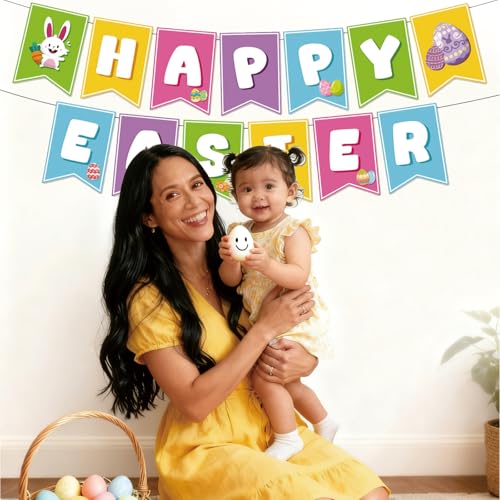 Happy Easter Banner for Party Decorations - Bunny & Egg Design