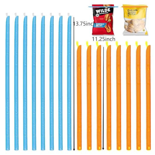 16PCS Reusable Food Bag Sealers Clips Sky Blue & Orange - 13.75in & 11.25in