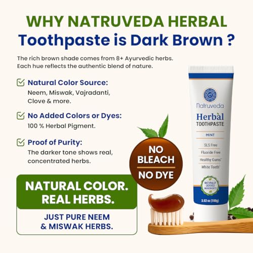 Natruveda Neem Herbal Toothpaste - Fluoride Free & SLS Free Ayurvedic Care 3.52 oz