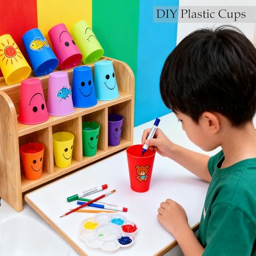 Keretuby 260ml Shatterproof Toddler Toothbrush Holder Cups - 10 Colors, Stackable & Reusable