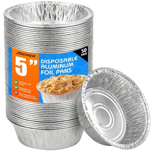 50 Pack Mini 5in Aluminum Pie Tins - Disposable Foil Tart Pans for Baking & Reheating