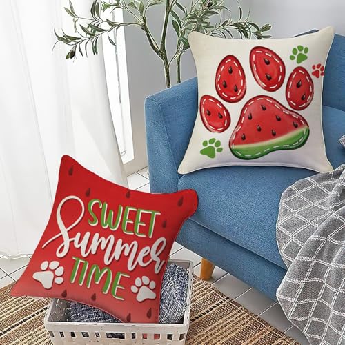 Summer Watermelon Throw Pillow Covers Set of 4 - 16x16 Decorative Cushions