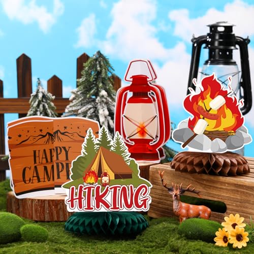 Happy Camper Honeycomb Centerpieces - 12 Pcs Camping Party Decor