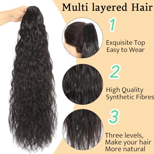 Hairovia Claw Clip Long Wavy Ponytail Extension 26 Inch Synthetic Hairpiece