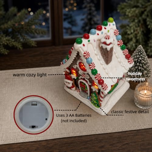 Lighted Gingerbread House Decor - 6.5 Inch Clay Christmas Display