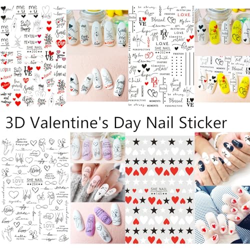 Valentine's Day 3D Self-Adhesive Nail Stickers & Decals - 12 Sheets