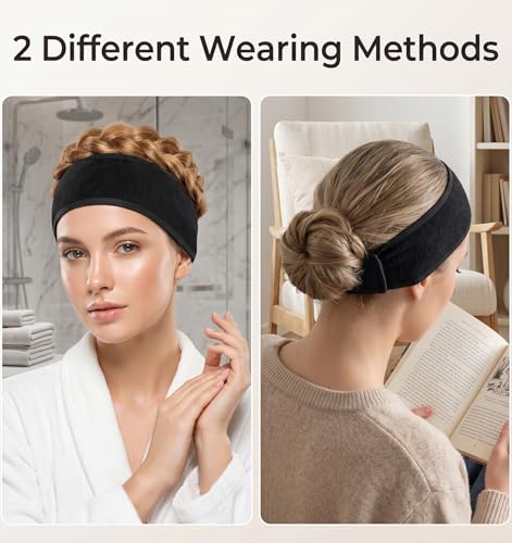 ValueBargain 4-Pack Black Spa Headbands for Facials and Makeup