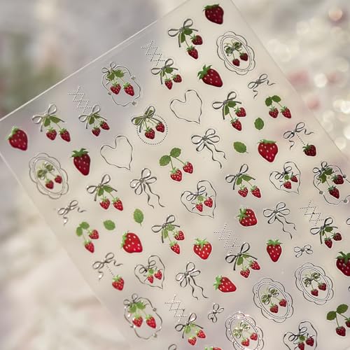 5D Strawberry Nail Art Stickers Self-Adhesive Bow Heart Decals
