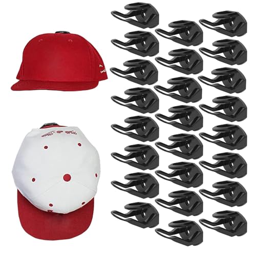 24 Pack Black Baseball Hat Holder Wall Rack - Adhesive Hooks