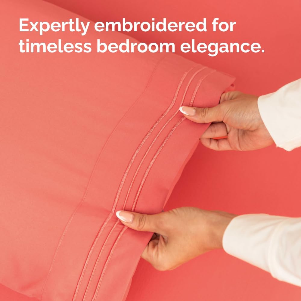 Skiennix Standard Pillow Cases Set of 2 - Ultra-Soft Hotel Quality - Comfy, Wrinkle-Free, Stain Resistant - Coral Color
