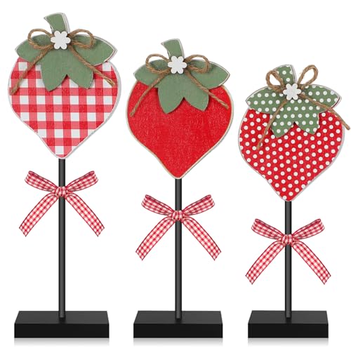 3-Piece Strawberry Wooden Table Decor Centerpieces