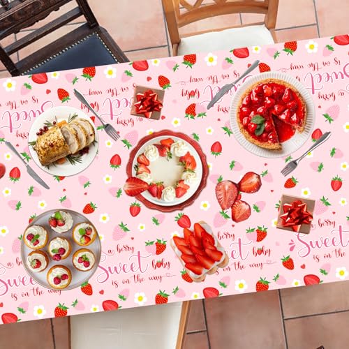 Strawberry Baby Shower Tablecloth Set - 3 Pack, 108x54in