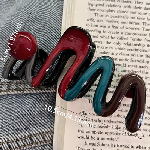 FRUZJAY Wavy Acrylic Hair Claw Clip with Red Beads Strong Hold Nonslip