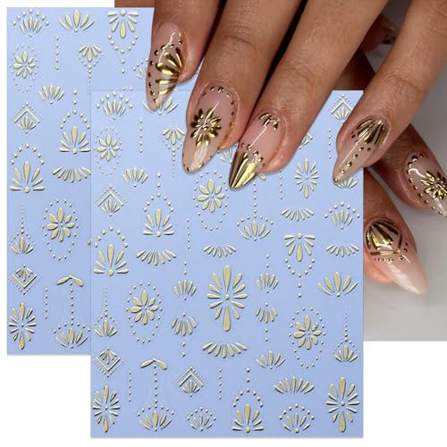 IDDFEVE Boho Tribal Nail Stickers - Retro Blue 3D Decals 6 Sheets