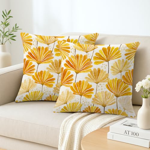18x18 Linen Pillow Covers Set of 2 - Decorative Floral Cushion for Home