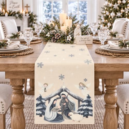 Nativity Scene Christmas Table Runner 13x72 Inch Holiday Decor