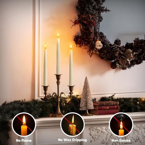 Ivory Flameless Taper Candles with Remote & Timer Set - 6 Pieces, 9.6 Inch LED Battery Candlesticks for Holiday & Home Decor - Variation: Ivory-6