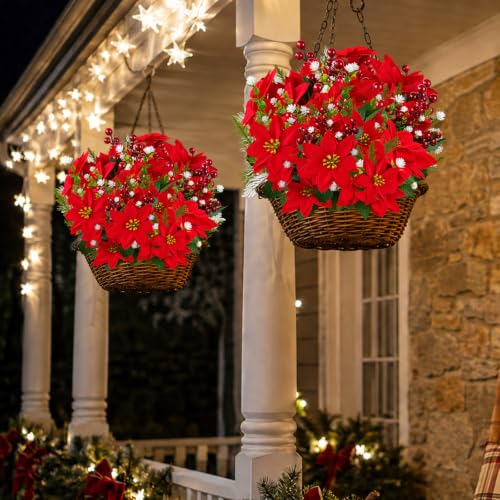 Christmas Artificial Poinsettia Flowers for Outdoors 8PCs - Red