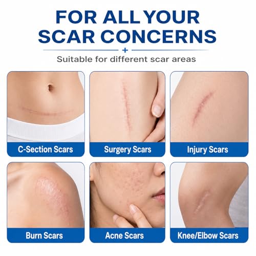 RAQEHO Silicone Scar Sheets - 10 Pack Waterproof Reusable Tape for C Section, Surgical & Burn Scars