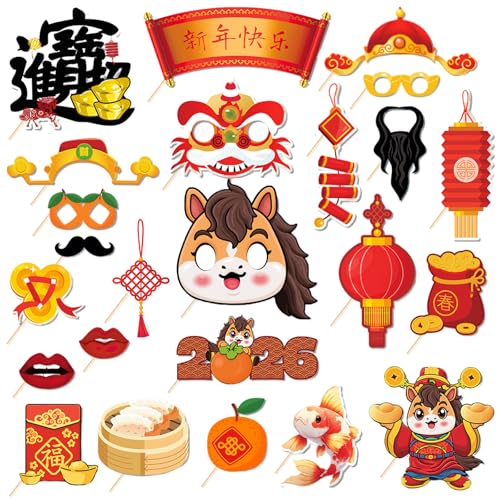 24PCS Chinese New Year Photo Booth Props for Year of the Horse