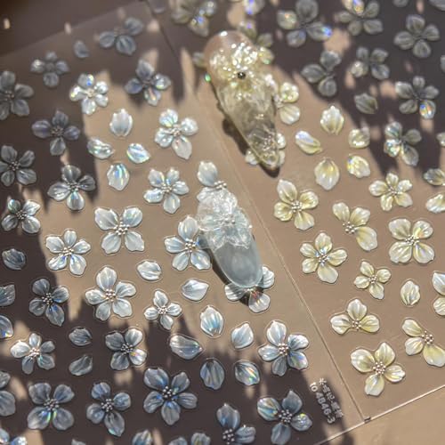 5D Embossed Flower Nail Art Stickers - 4 Sheets Spring Floral Decals