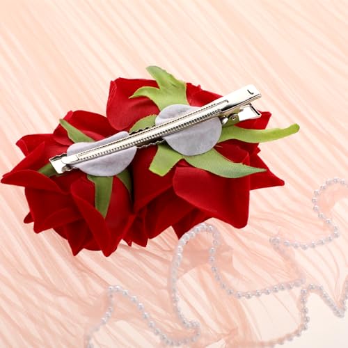 Qianyu Red Rose Flower Hair Comb Velvet Floral Hairpin Wedding Headpiece