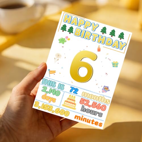 6th Birthday Card with Glitter Envelope - Premium 6 Year Old Gift