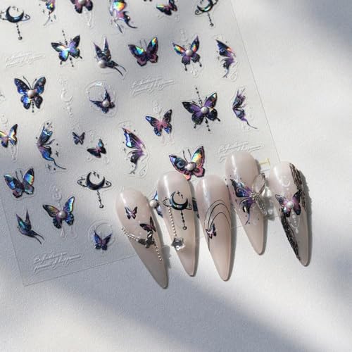 Purple Butterfly Nail Stickers - 3D Self-Adhesive Pearl Designs