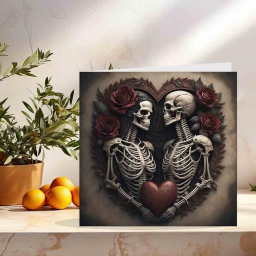 Purple Fox Gothic Skull Anniversary Card - 145mm x 145mm