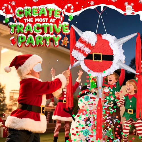 Large Santa Claus Star Piñata for Christmas Party – Includes Bat Mask Rope