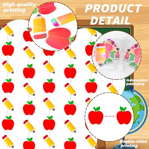 Back to School Paper Garland - Apple and Pencil Classroom Banner (6PCS)