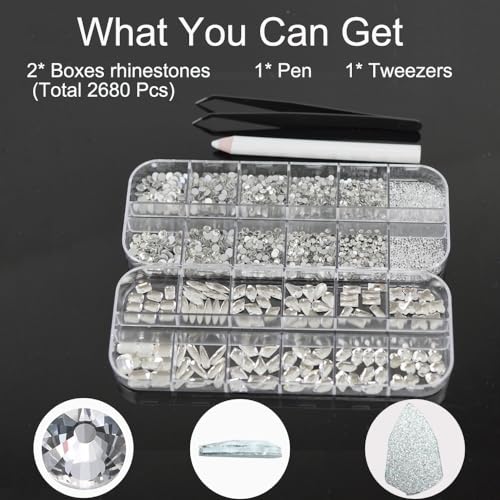 ALOCIAM 2680Pcs White Nail Rhinestones and Crystals for 3D Nail Art