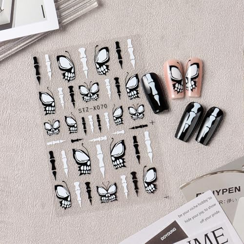 Halloween Nail Stickers 6 Sheets 3D Self-Adhesive Spider Web Decals