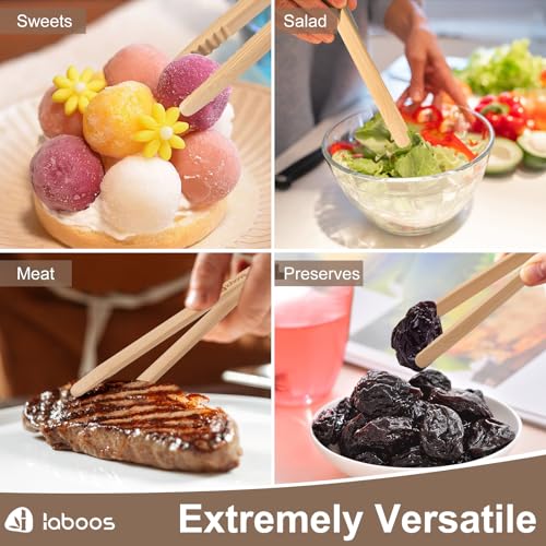 Magnetic Bamboo Toast Tongs - 8" Cooking Utensils Set of 2