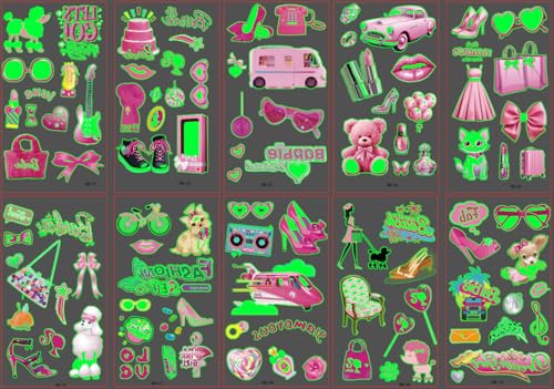 Glow in the Dark Pink Temporary Tattoos 90+ Pcs Party Favors
