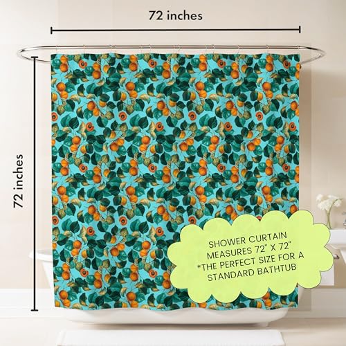 Teal Apricot Leaf Print Shower Curtain - 72x72 Inches